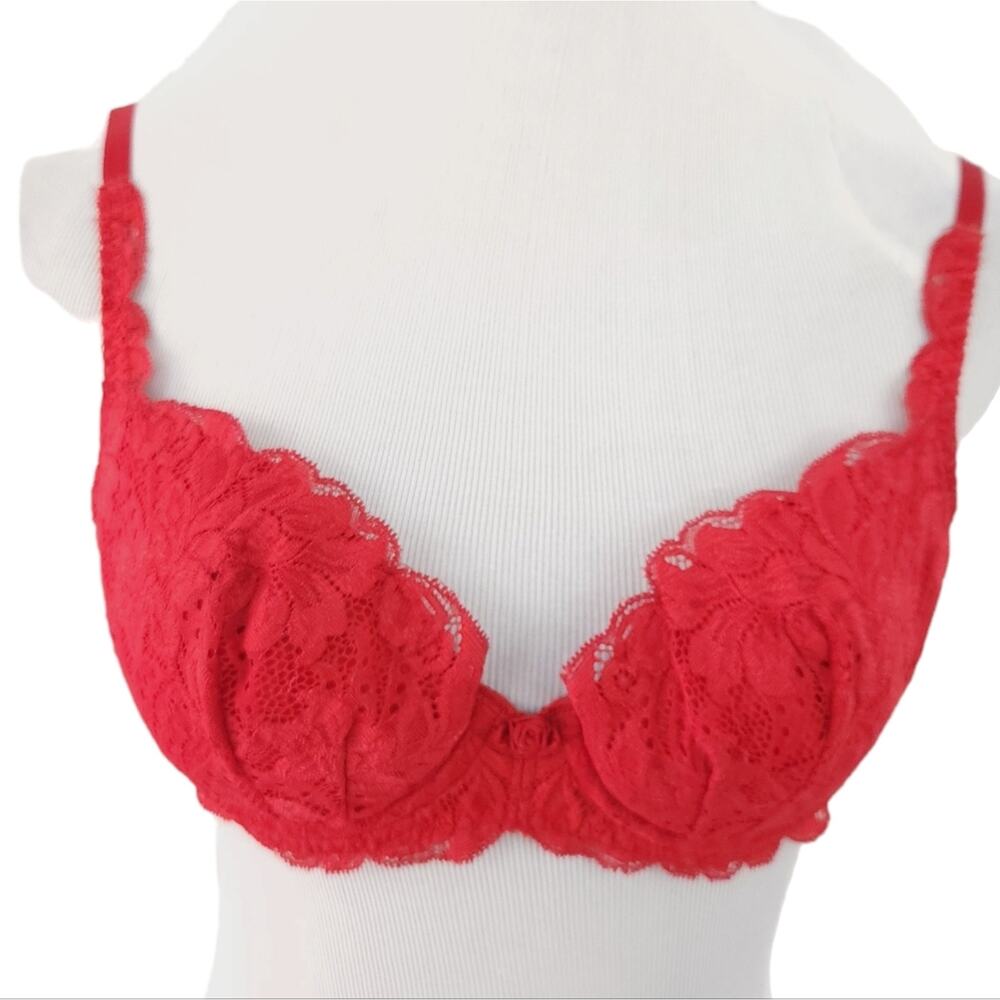 Victoria's Secret Push Up Lace Bra 34B Red Underwire, Sexy Bra